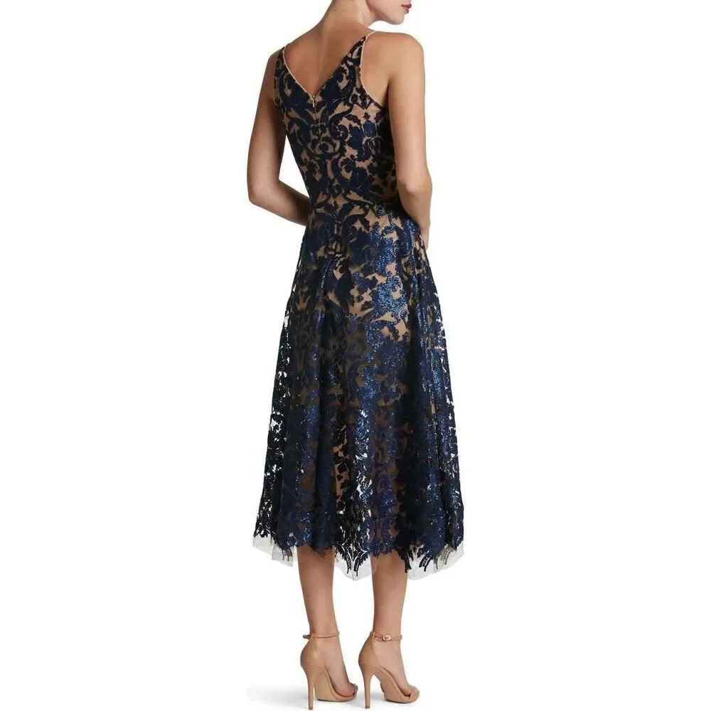 Dress The Population Women's Blair Embellished Fit & Flare Dress Black/Nude XS‎ - Picture 2 of 15